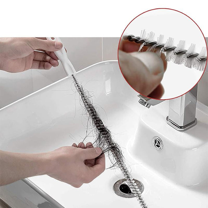 "Flexibel handhållen rörmuddringsborste i vit med ABS-handtag, perfekt för avloppsrengöring i kök och badrum."