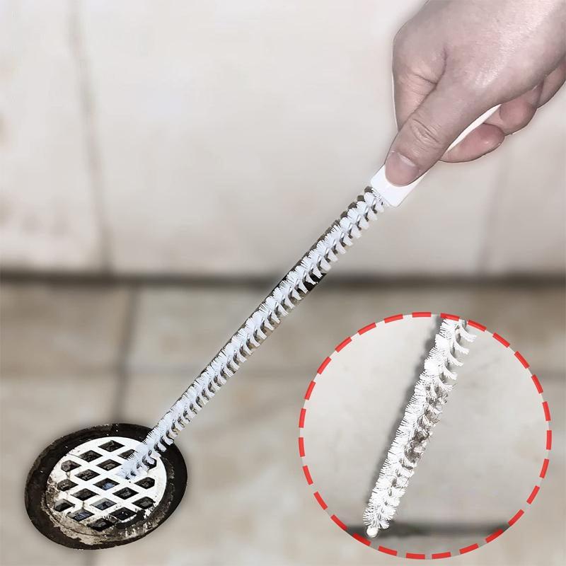 "Flexibel handhållen rörmuddringsborste i vit med ABS-handtag, perfekt för avloppsrengöring i kök och badrum."