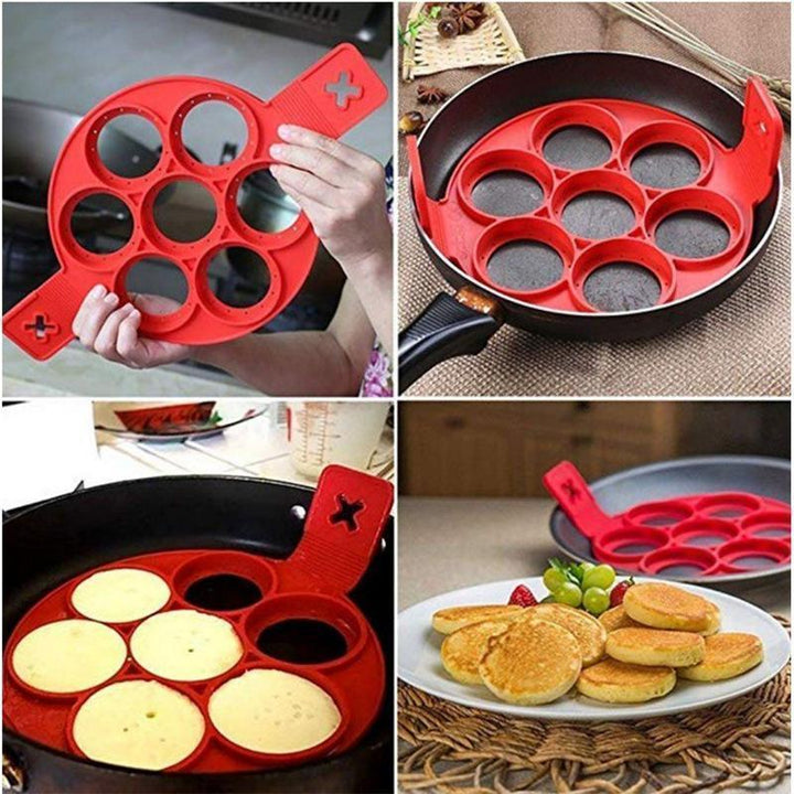 "Flexibel nonstick silikonform i röd för perfekt runda ägg och pannkakor, lätt att använda och rengöra."