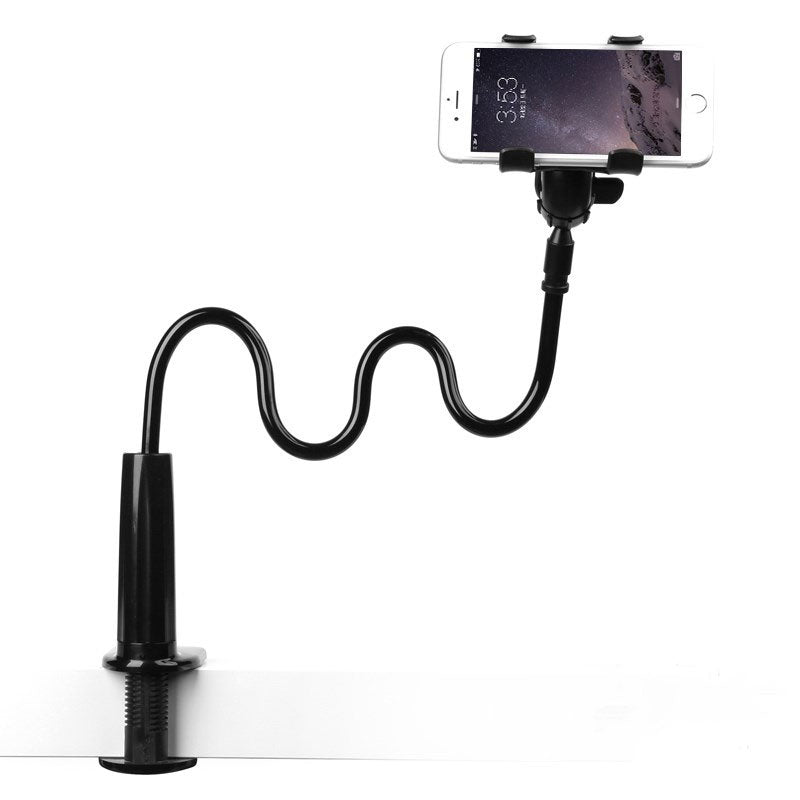 Flexibel, roterbar telefonhållare i svart och vitt, med stark arm och klämma, idealisk för säng och soffa, 360 graders rotati
