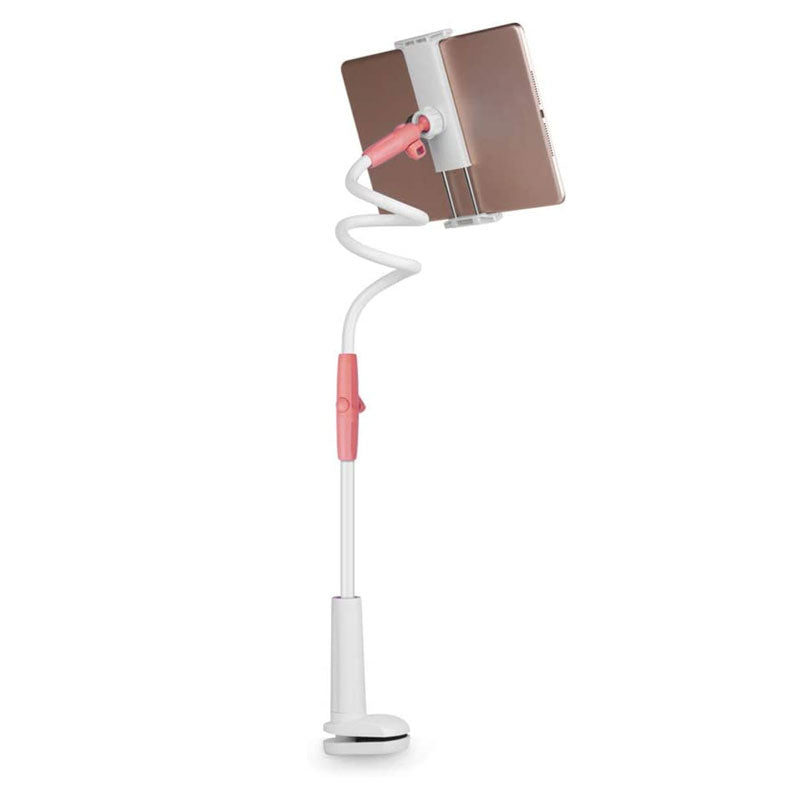 Flexibel, roterbar telefonhållare i svart och vitt, med stark arm och klämma, idealisk för säng och soffa, 360 graders rotati