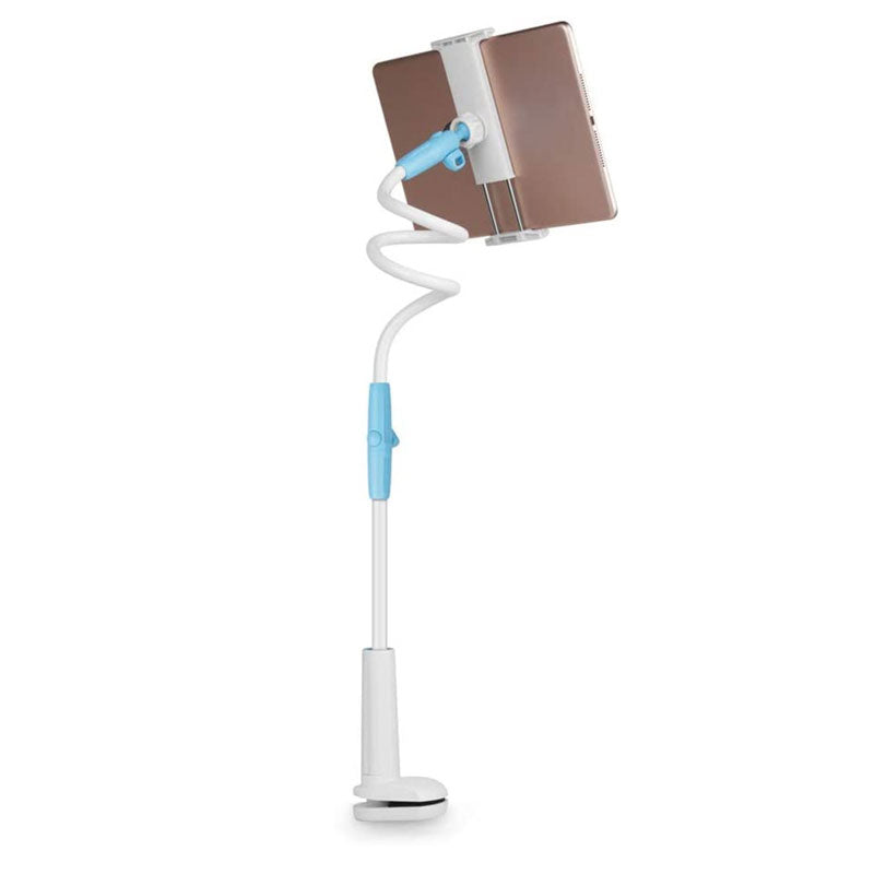 Flexibel, roterbar telefonhållare i svart och vitt, med stark arm och klämma, idealisk för säng och soffa, 360 graders rotati