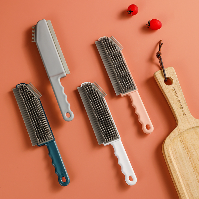 "Flexibel silikonrengöringsborste med TPR-huvud, runda borst, vit färg, perfekt för trånga köksutrymmen."