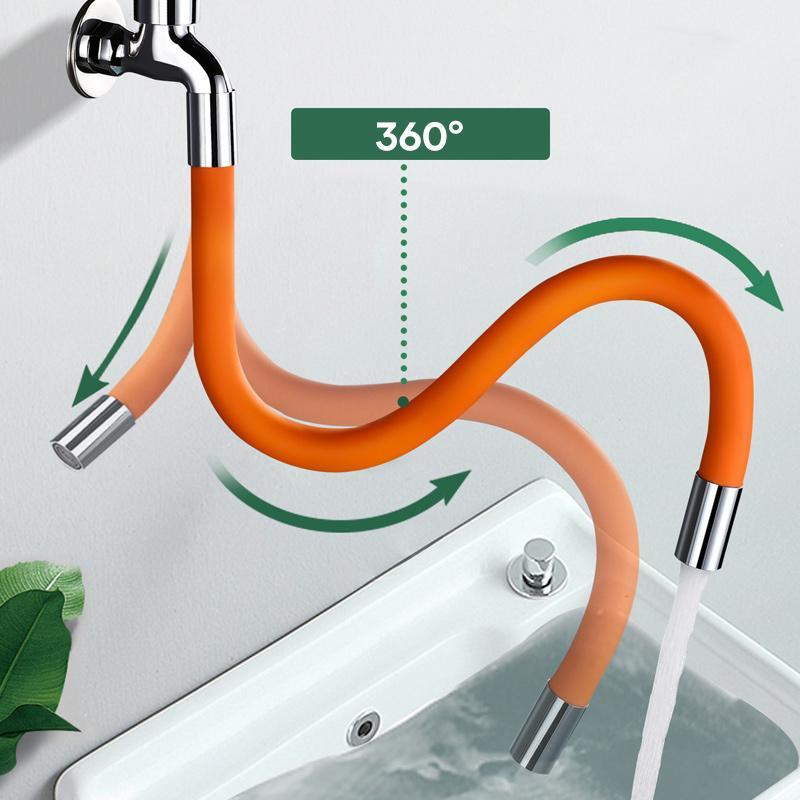 "Flexibelt svart/orange silikonförlängningsrör för kök, justerbart och universellt, passar de flesta kranar."