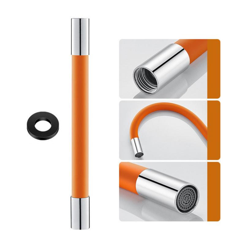 "Flexibelt svart/orange silikonförlängningsrör för kök, justerbart och universellt, passar de flesta kranar."