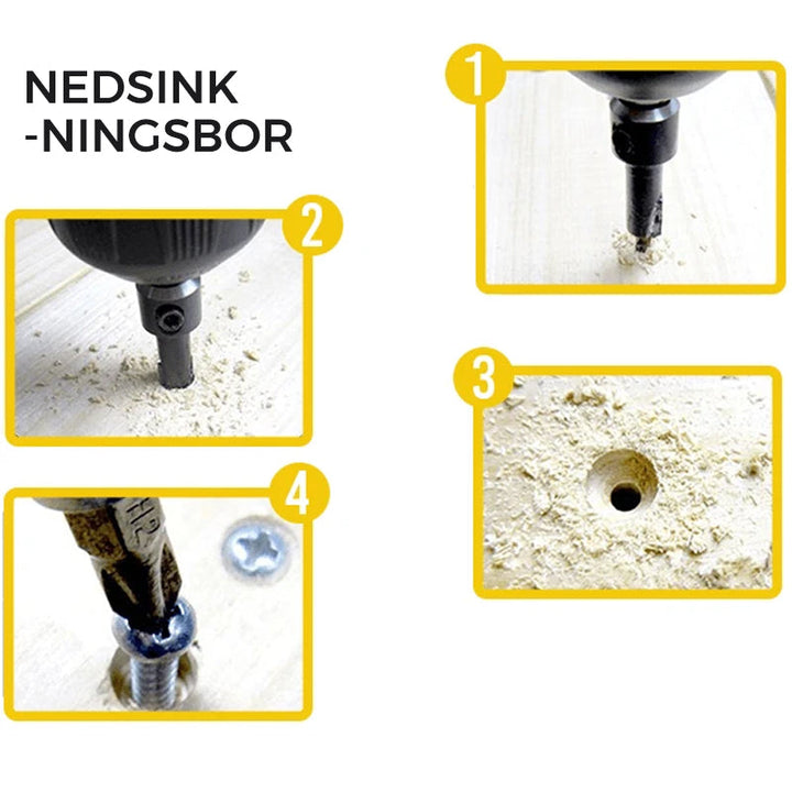 Försänkningsborrbitar premium set med HSS-stål, kombinerar borrning och försänkning. Perfekt för DIY och proffsprojekt.