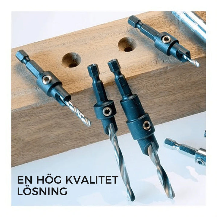 Försänkningsborrbitar premium set med HSS-stål, kombinerar borrning och försänkning. Perfekt för DIY och proffsprojekt.