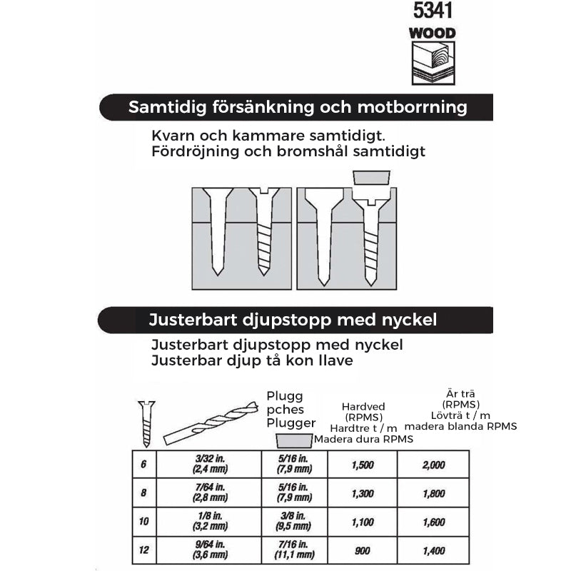 Försänkningsborrbitar premium set med HSS-stål, kombinerar borrning och försänkning. Perfekt för DIY och proffsprojekt.