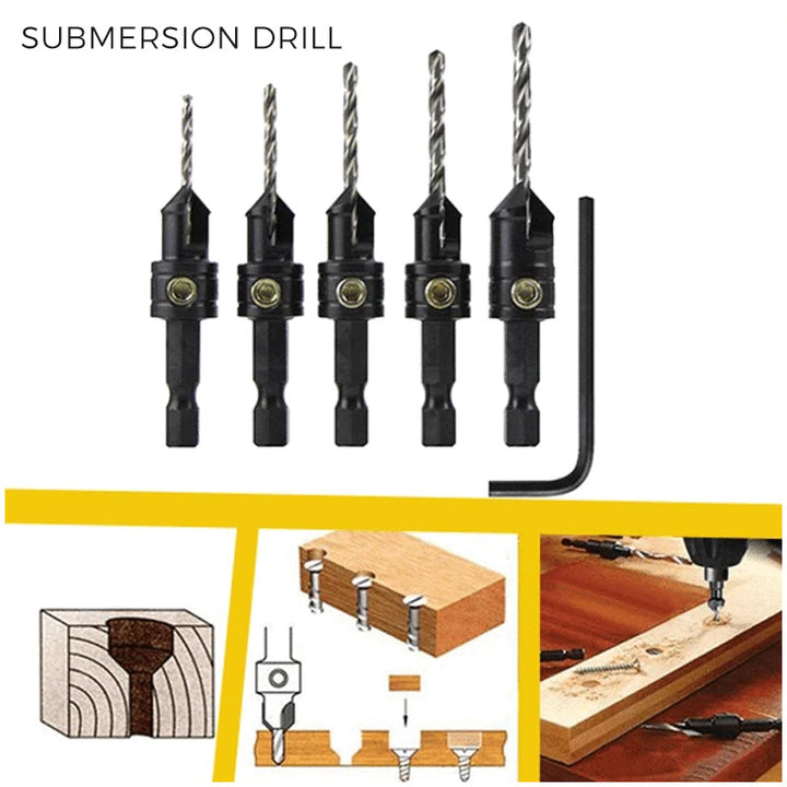 Försänkningsborrbitar premium set med HSS-stål, kombinerar borrning och försänkning. Perfekt för DIY och proffsprojekt.