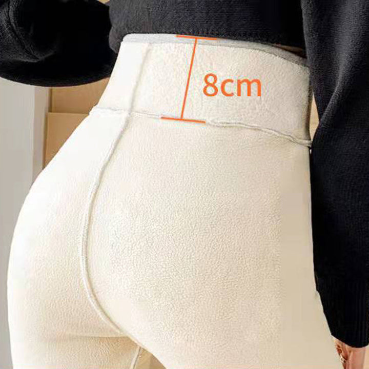 "Framsida av kvinnors varma fleecefodrade leggings, hög midja och elegant design för kallt väderkomfort."