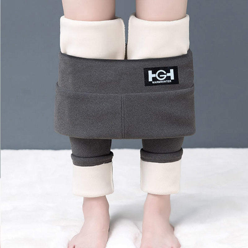 "Framsida av kvinnors varma fleecefodrade leggings, hög midja och elegant design för kallt väderkomfort."