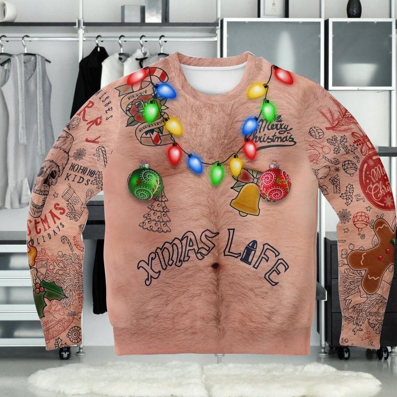 "Ful unisex jultröja i polyester med 3D-tryck, livfulla färger, idealisk för julen, humoristisk och bekväm design."