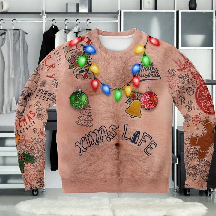 "Ful unisex jultröja i polyester med 3D-tryck, livfulla färger, idealisk för julen, humoristisk och bekväm design."