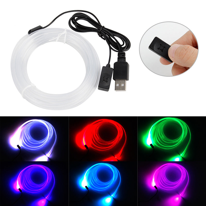 "Futuristisk RGB bilstripbelysning, 7 färger, lyser i regnbågens nyanser, passar bilens interiör, enkel USB-installation."