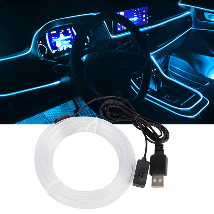 "Futuristisk RGB bilstripbelysning, 7 färger, lyser i regnbågens nyanser, passar bilens interiör, enkel USB-installation."