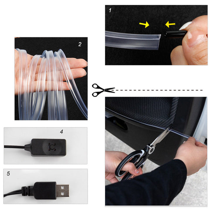 "Futuristisk RGB bilstripbelysning, 7 färger, lyser i regnbågens nyanser, passar bilens interiör, enkel USB-installation."