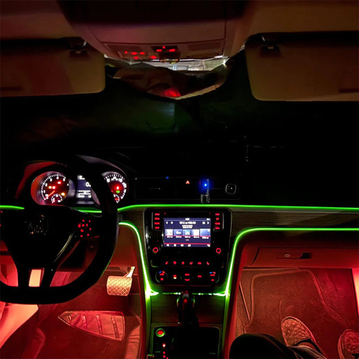 "Futuristisk RGB bilstripbelysning, 7 färger, lyser i regnbågens nyanser, passar bilens interiör, enkel USB-installation."