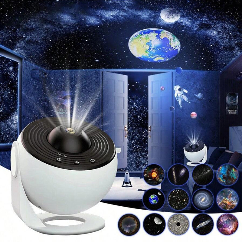 "Galaxy Star projektor lampa med 360° rotation, stjärnhimmel, flerfärgad nebulosa, idealisk för hemdekoration."