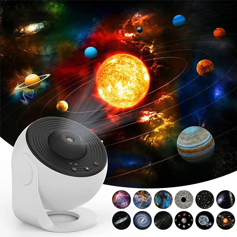 "Galaxy Star projektor lampa med 360° rotation, stjärnhimmel, flerfärgad nebulosa, idealisk för hemdekoration."