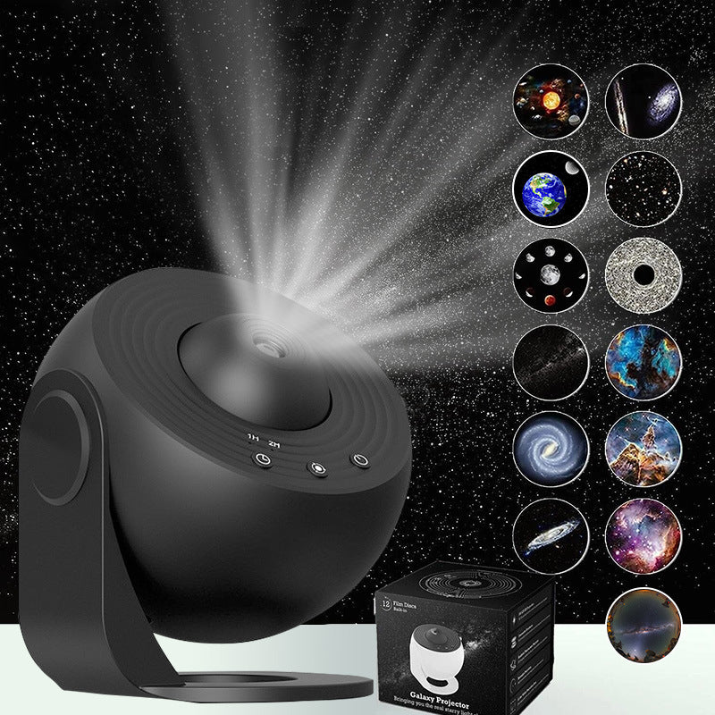 "Galaxy Star projektor lampa med 360° rotation, stjärnhimmel, flerfärgad nebulosa, idealisk för hemdekoration."
