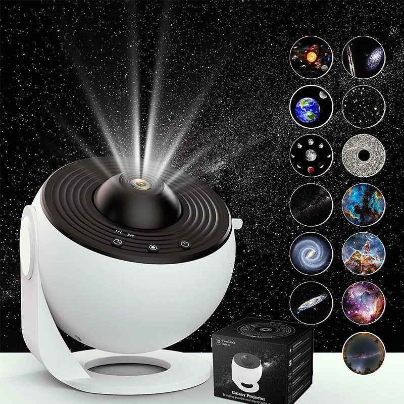 "Galaxy Star projektor lampa med 360° rotation, stjärnhimmel, flerfärgad nebulosa, idealisk för hemdekoration."