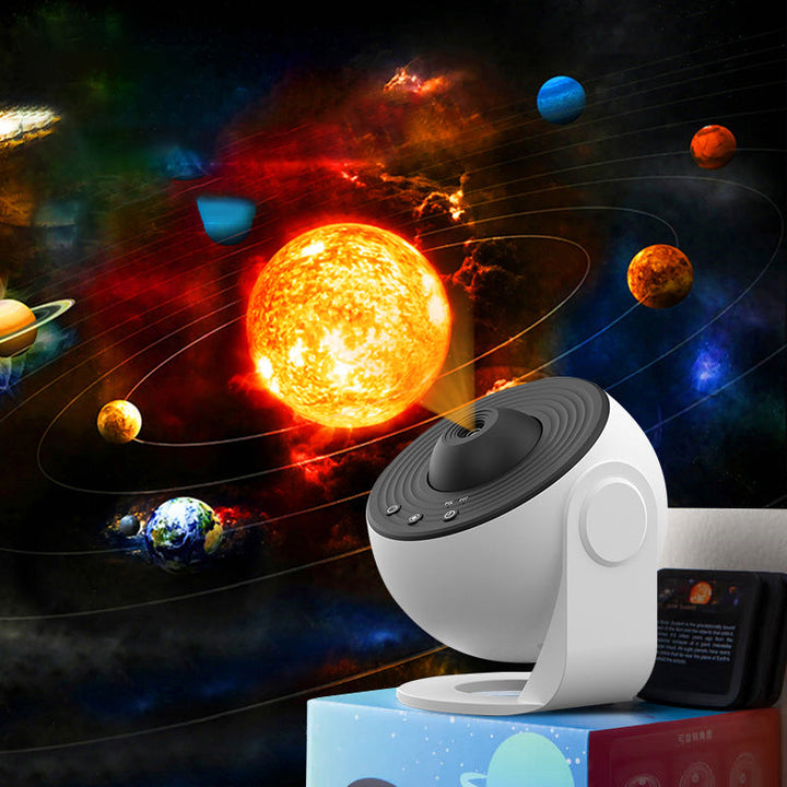 "Galaxy Star projektor lampa med 360° rotation, stjärnhimmel, flerfärgad nebulosa, idealisk för hemdekoration."