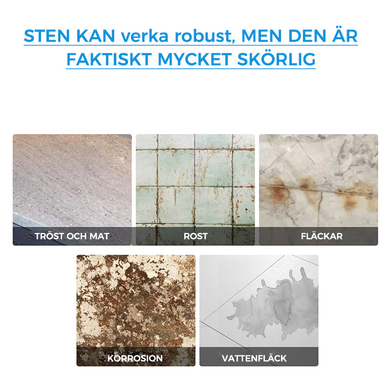 Gelformulerat stenfläckborttagningsmedel, perfekt för svåra fläckar på stenytor, enkelt att applicera, 100 ml flaska.