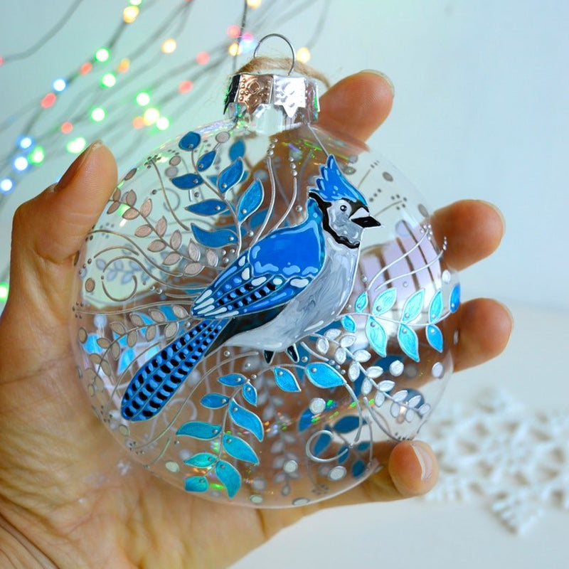 "Genomskinlig fågelformad julgransdekoration i akryl, elegant design för färgglad julgran, 11cm, lättanvänd."
