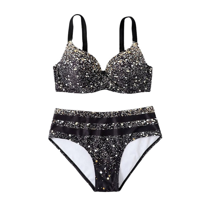 "Glittrande bikini för damer med hög midja, glittrande tryck, hög midjadesign, trendig baddräkt, sommarstil"