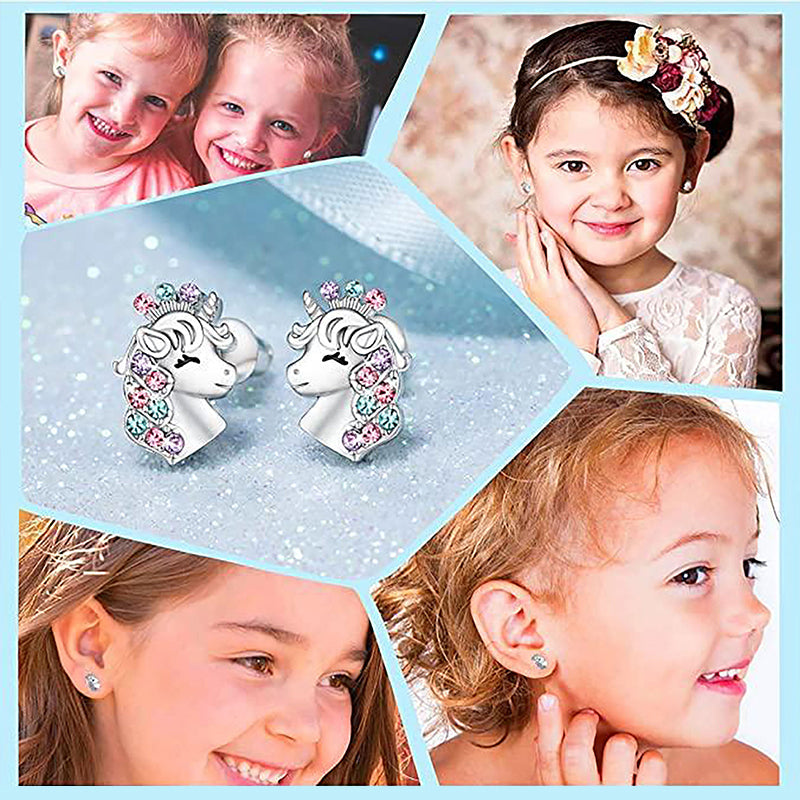 "Glittrande enhörningshalsband och örhängen för flickor med färgglada Cubic Zirconia kristaller, perfekt accessoar."