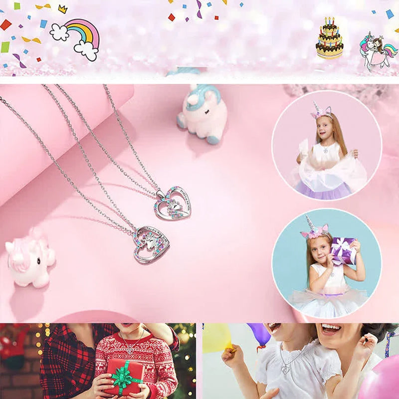 "Glittrande enhörningshalsband och örhängen för flickor med färgglada Cubic Zirconia kristaller, perfekt accessoar."