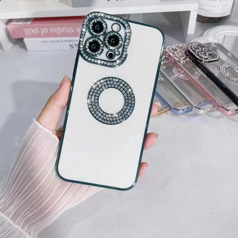 "Glittrande strass iPhone-fodral för kvinnor, skimrande design med konstgjorda diamanter, skyddande TPU-material."
