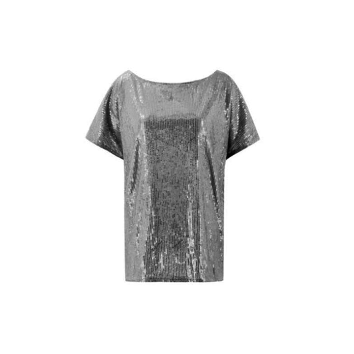"Glittrig kvinnlig skjorta i polyester och bomull med paljetter för en glamorös look, perfekt för både vardag och fest."