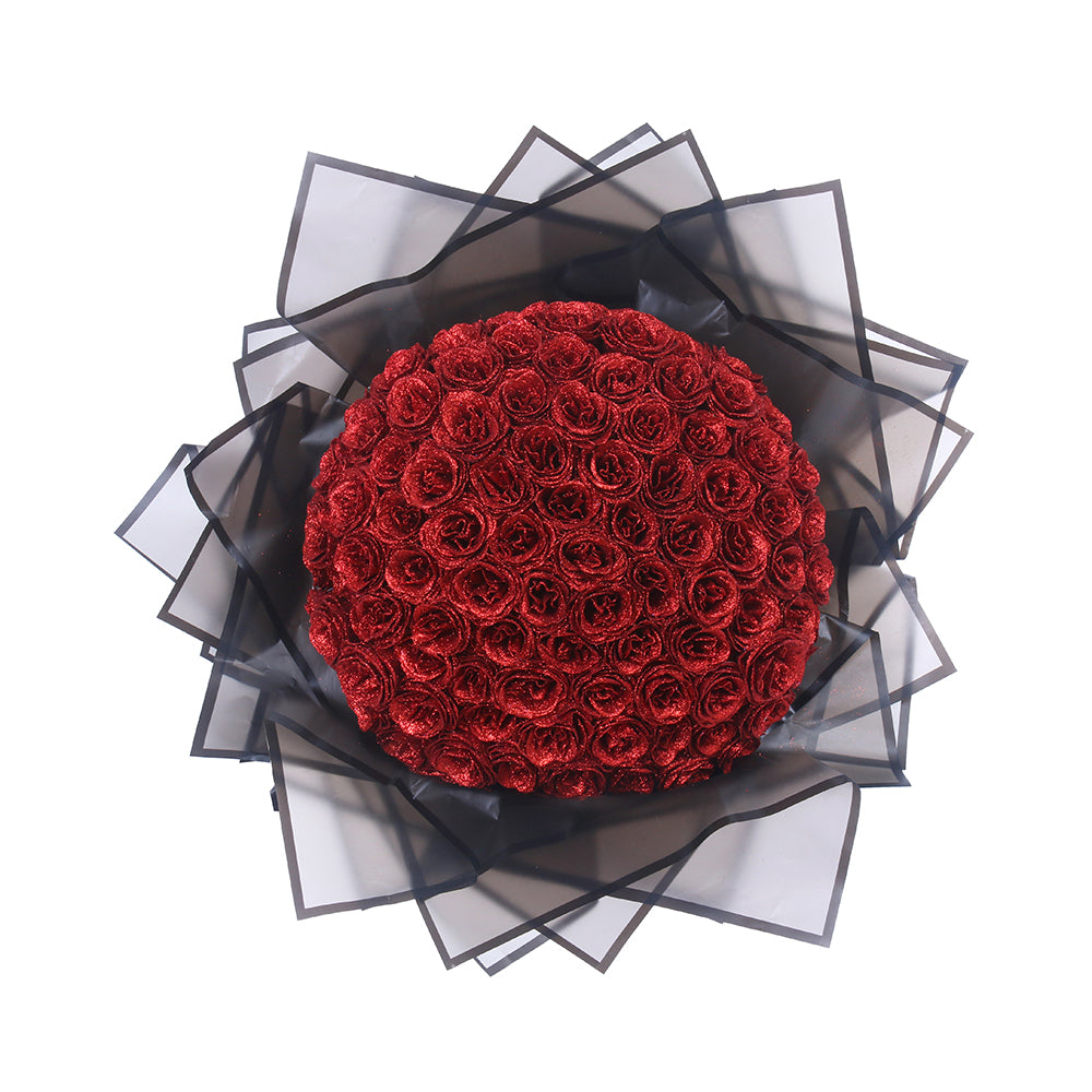 Elegant glitterrosbukett, hållbar hemdekoration som ger romantisk känsla. Eviga blommor, perfekt gåva.