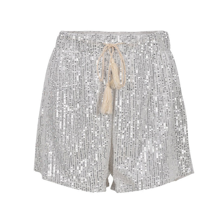 Bekväma glittriga shorts för damer, svarta med hög midja, för en elegant festlook.