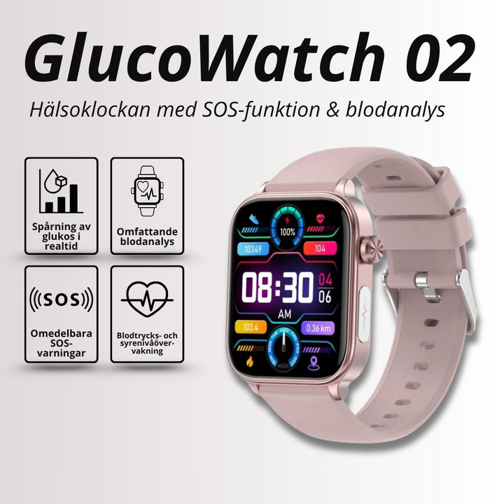 Smartklocka GlucoWatch 02 i modern design, perfekt för aktivitetsmätare och hälsoövervakning.