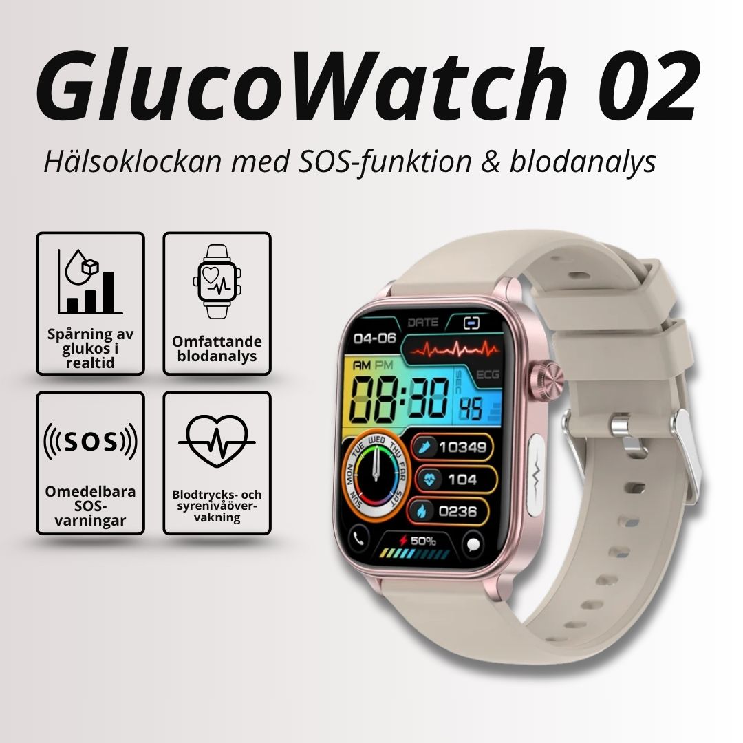 GlucoWatch 02: Håll koll på ditt välmående med blodsockermätning, puls och steg.