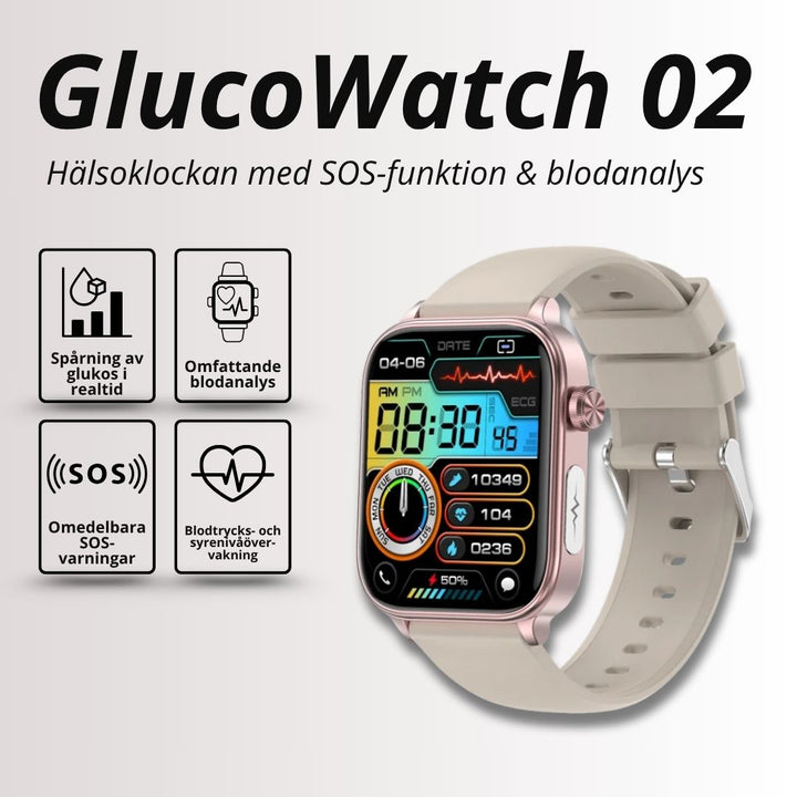 GlucoWatch 02: Håll koll på ditt välmående med blodsockermätning, puls och steg.