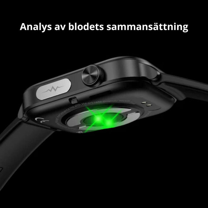 GlucoWatch 02:s gränssnitt visar puls, steg och sömnkvalitet för omfattande hälsoinsikter.