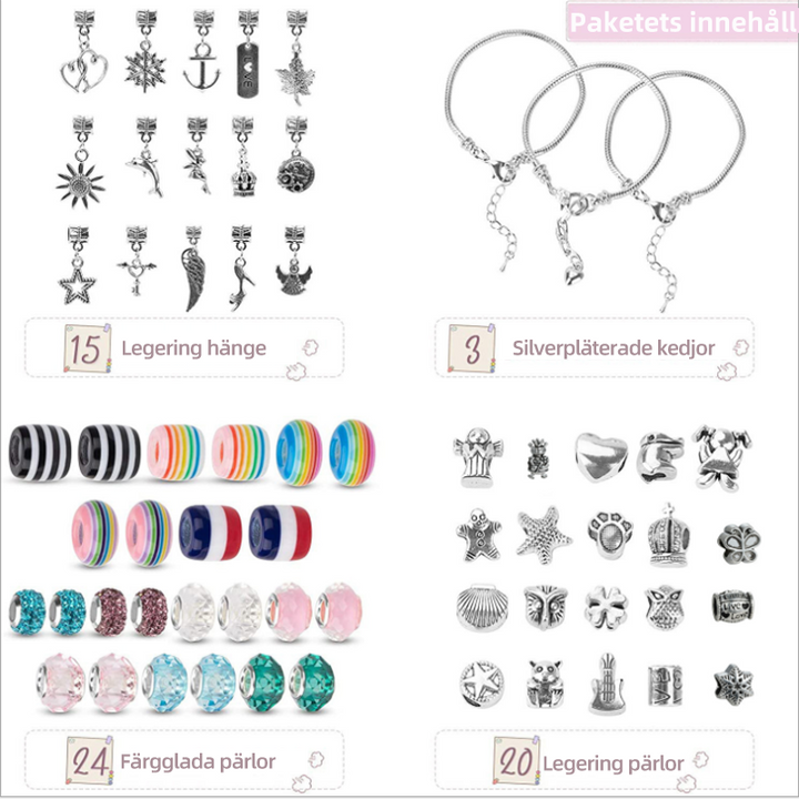 "Gör-det-själv armbandskit för flickor, färgglada pärlor, justerbara kedjor, skapande av unika smycken, kreativa accessoarer.