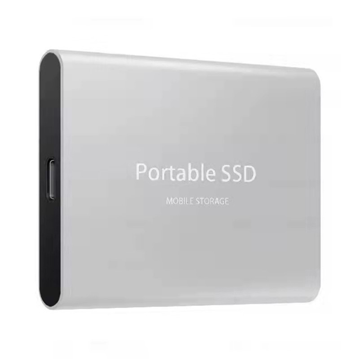 Grå portabel 2TB SSD extern hårddisk med USB 3.1 för snabb och säker dataöverföring.