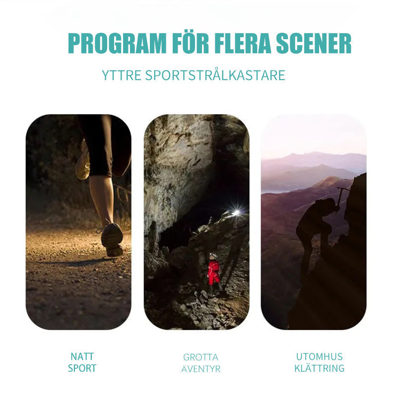 "Grå unisex USB-uppladdningsbar pannlampa, lätt och stilren för löpning, vandring och cykling."