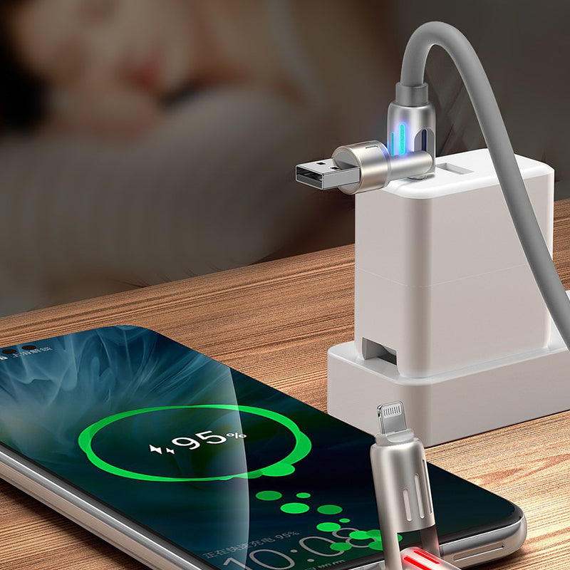 "Grå USB C-kabel 240W 4-i-1 för snabbladdning, 1.2m, silikon, med kontakter för USB A, Lightning, dubbel USB C."