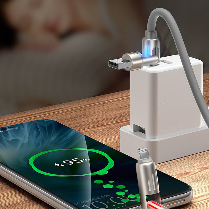 "Grå USB C-kabel 240W 4-i-1 för snabbladdning, 1.2m, silikon, med kontakter för USB A, Lightning, dubbel USB C."