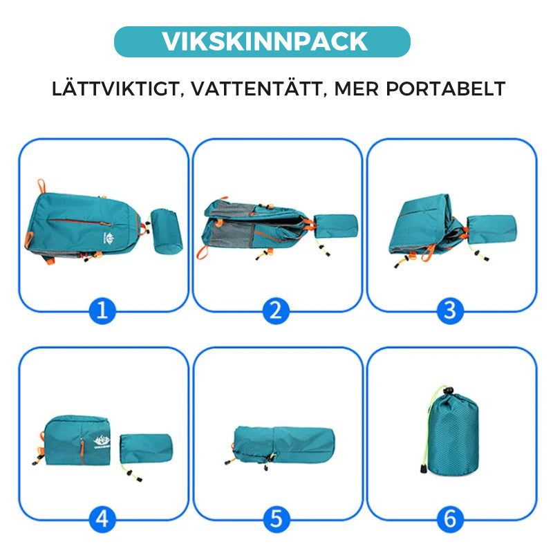 "Grön hopfällbar vattentålig ryggsäck för män, perfekt för sport och resor. Med flera fack och ergonomisk design."
