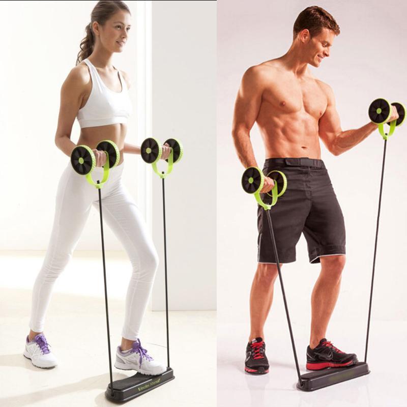 "Grön multifunktionell Power Roll Ab Trainer med dubbla rullar och halkskyddad knäbräda för effektiv styrketräning hemma."