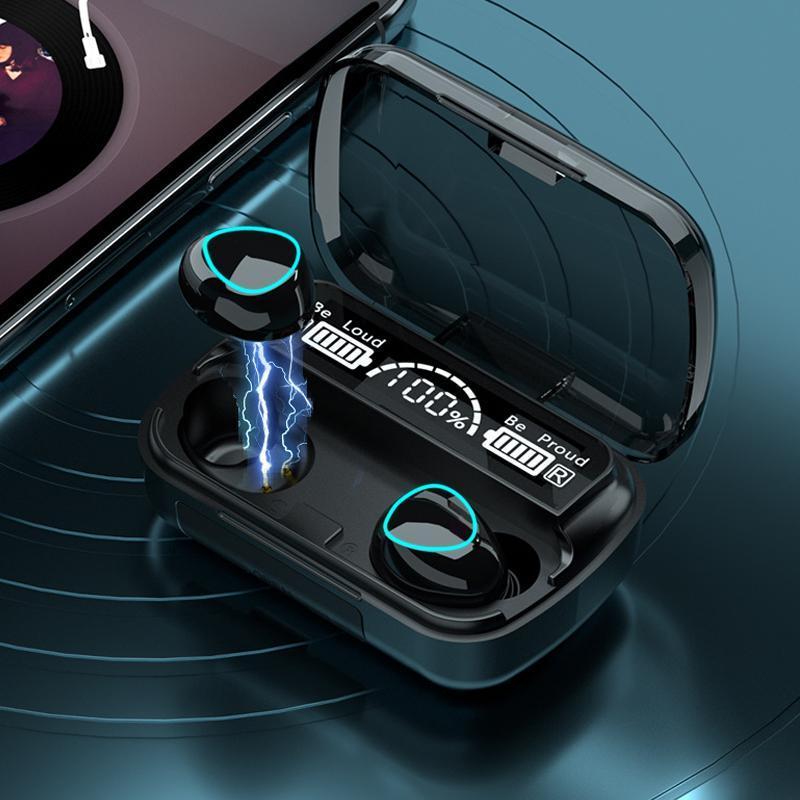"Grön/svarta Bluetooth trådlösa hörlurar med ergonomisk design, LED-skärm och brusreducering, perfekt för musik och samtal."