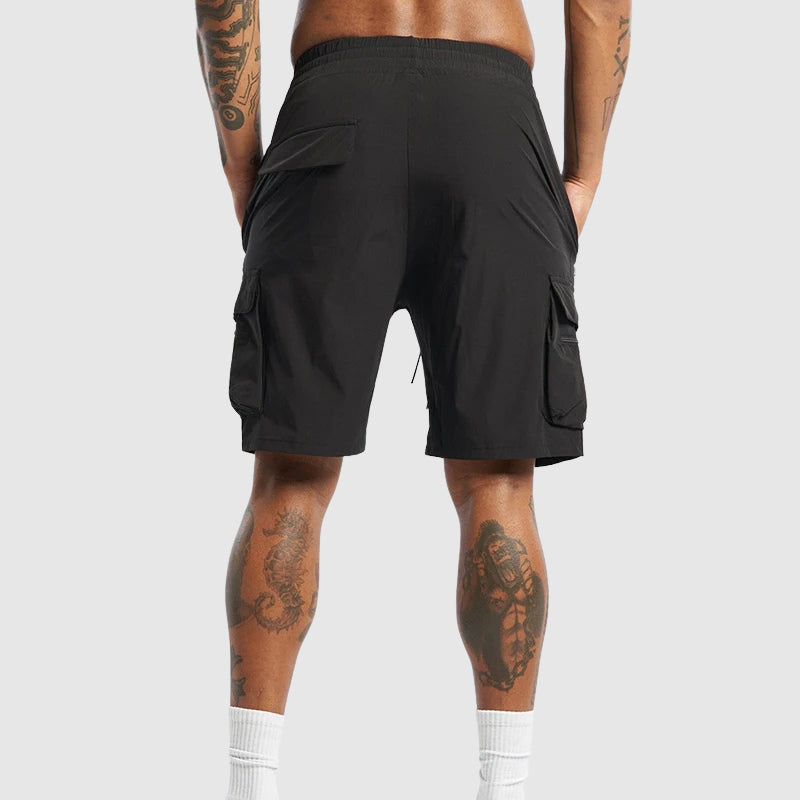 Herrshorts i stark gul färg med lastfickor och resår i midjan, idealisk för sommar och träning.