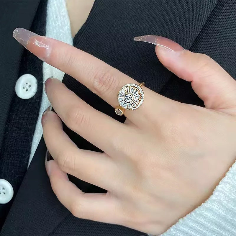 Guldfärgad justerbar zirkonring för kvinnor, elegant alliansdesign, gnistrar vackert, perfekt för alla tillfällen.
