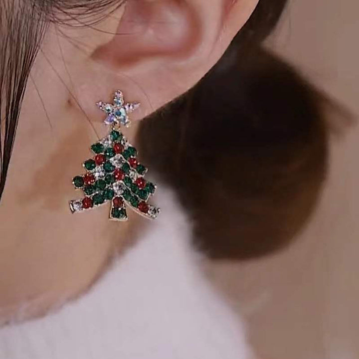 Guldsilver julgransörhängen för damer, glittrande guldpaljetter, detaljerad design, festligt modetillbehör.